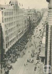 Bourke Street, showing Myer & Foys buildings, Melbourne, c1937