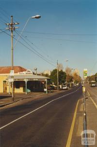 Tram poles with finials, corner of Lygon and Fenwick streets, Carlton, 2000