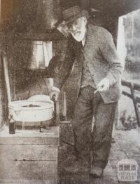 Mr Joseph Walker testing skim milk, Yinnar South, 1925