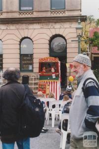 Punch and Judy show and Arnold Zable, Fraser Street, Clunes, 2010