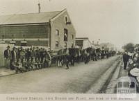 Corporation stables with horses and drivers, Richmond, 1914