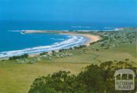 View of the beach, harbour and township, Apollo Bay, 1973