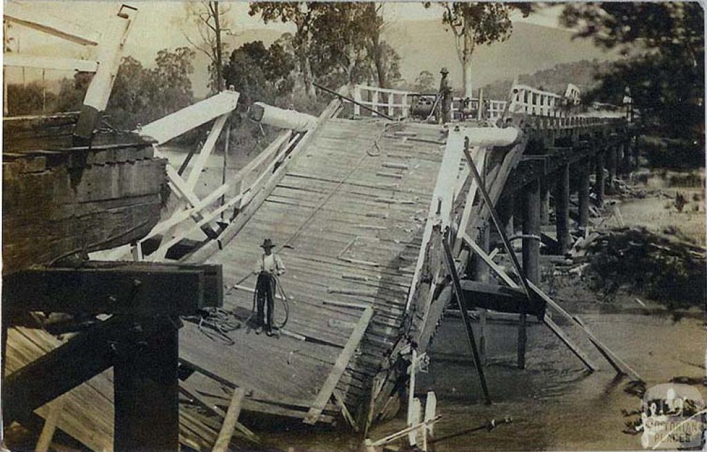 Damaged bridge near Alexandra, 1912