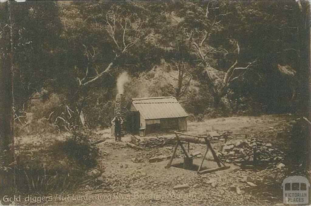 Gold digger's hut, Lerderderg River, Bacchus Marsh, c1909