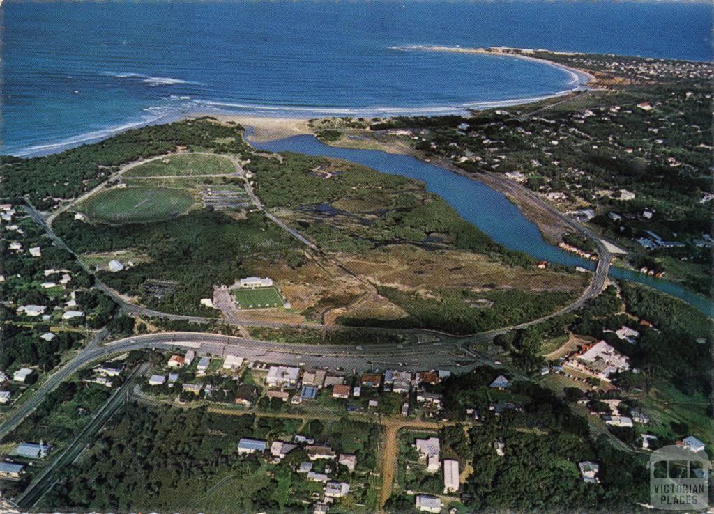 Overlooking township, river and surf beach, Anglesea