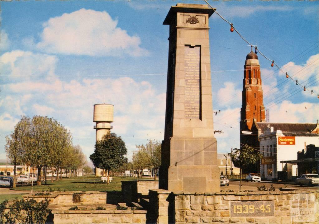 The Cenotaph, Water Tower, and St Mary's Spire, Bairnsdale