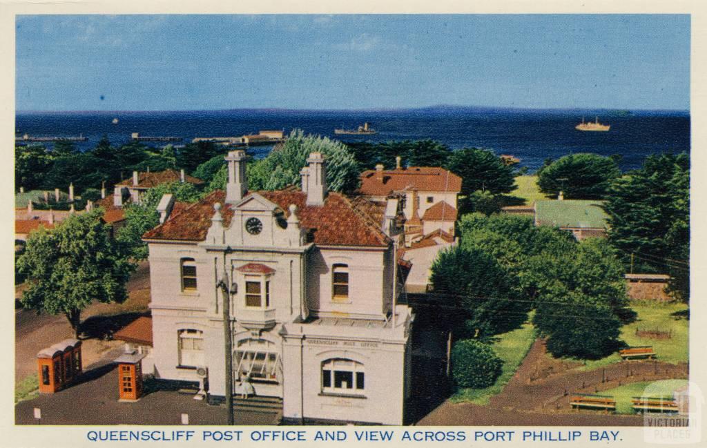 Queenscliff Post Office and view across Port Phillip Bay, 1964