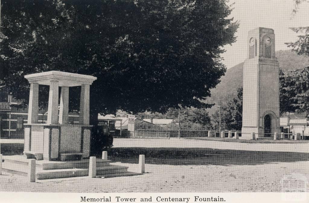 Memorial Tower and Centenary Fountain, Bright