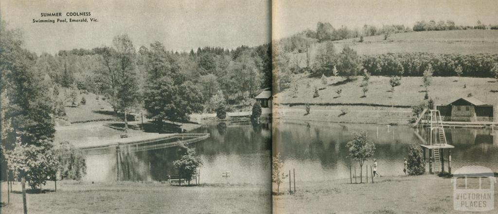 Summer coolness, swimming pool, Emerald, 1954