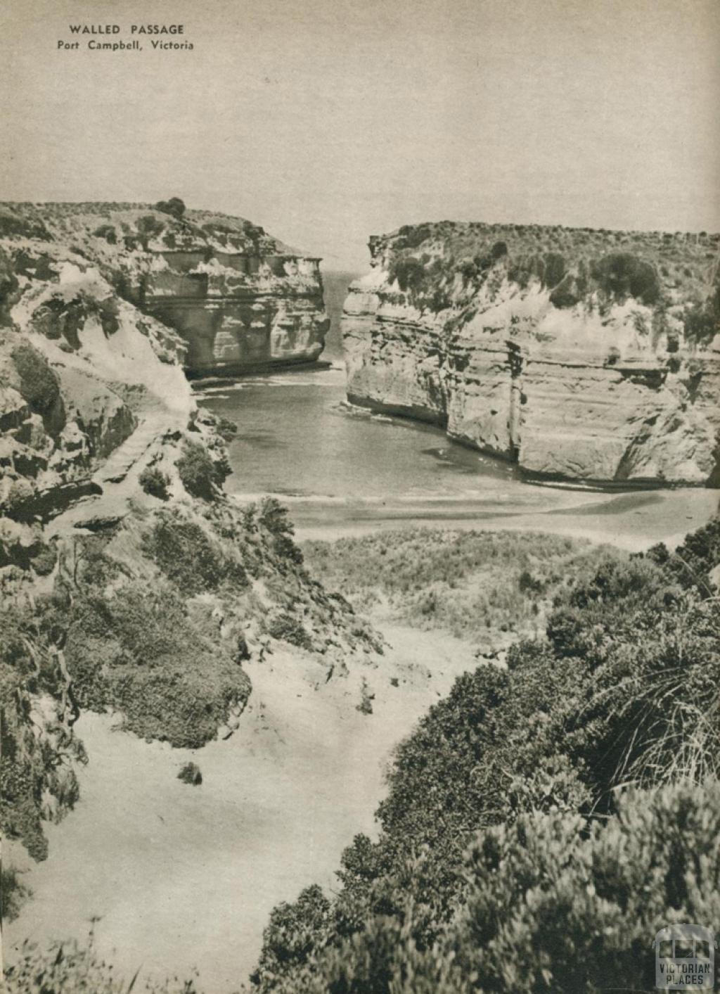 Walled passage, Port Campbell, 1954