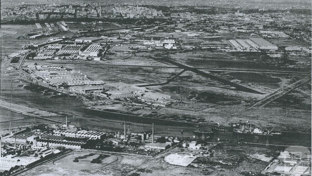 View looking north-east over Fishermans Bend, 1953