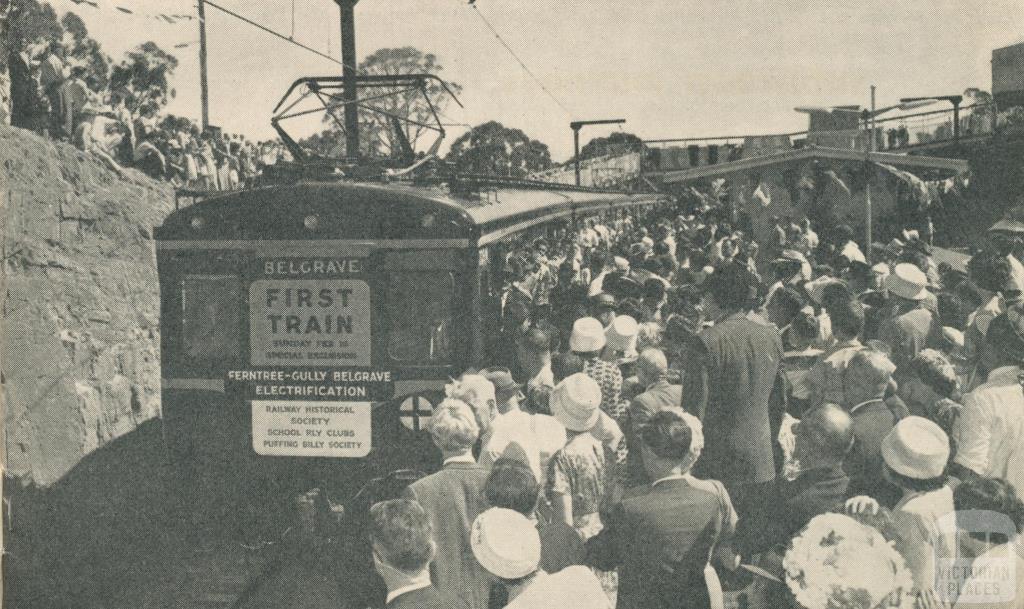 First electric surburban train to Belgrave, 1962