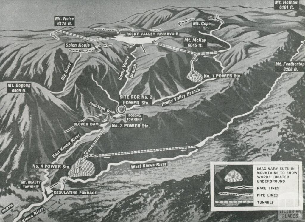 Map of the Kiewa Hydro-Electric Scheme, c1960