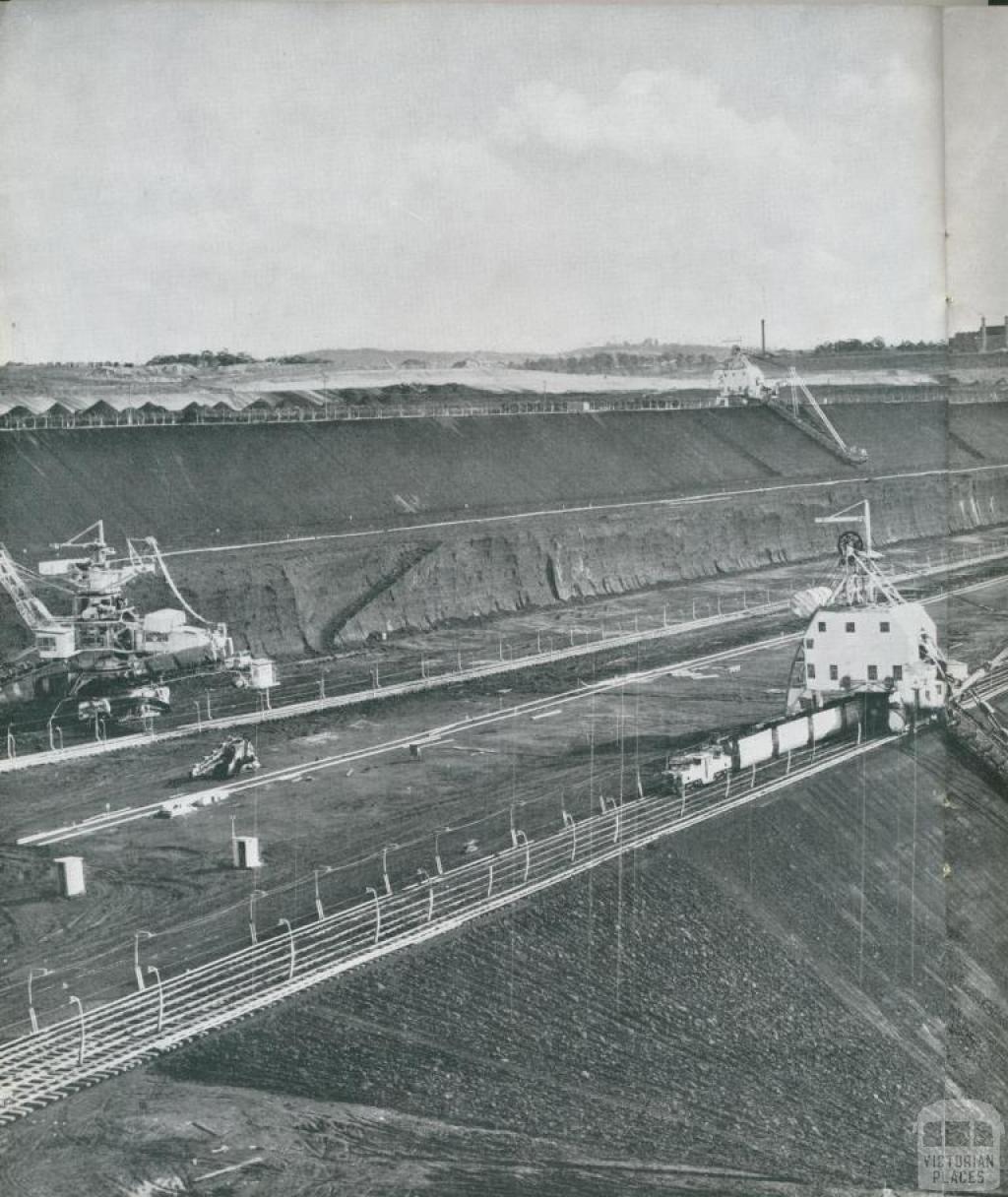 Section of the coal faces at Yallourn open cut, 1954