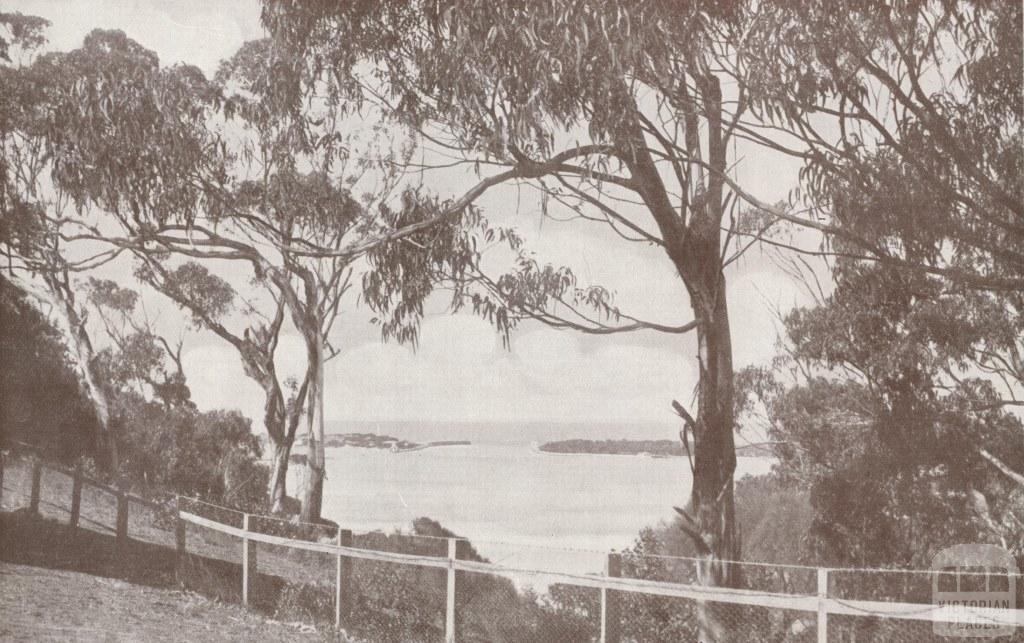 The entrance to the Gippsland Lakes from the verandah of the Kalimna Hotel, 1934