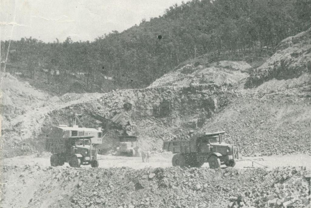 View at the rock fill quarry, Upper Yarra Dam, 1954