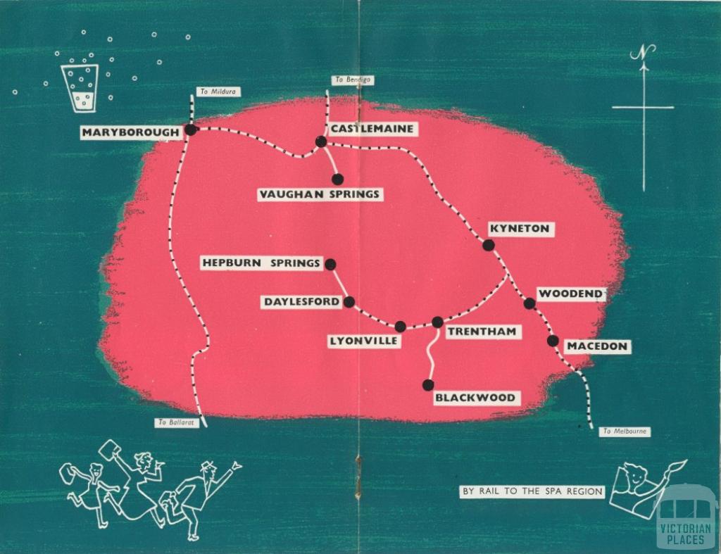 Map of the rail network to the spa region, 1959