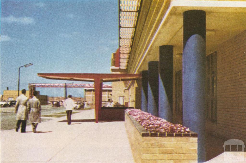 Steel entrance to a modern industrial plant, East Bentleigh, 1958