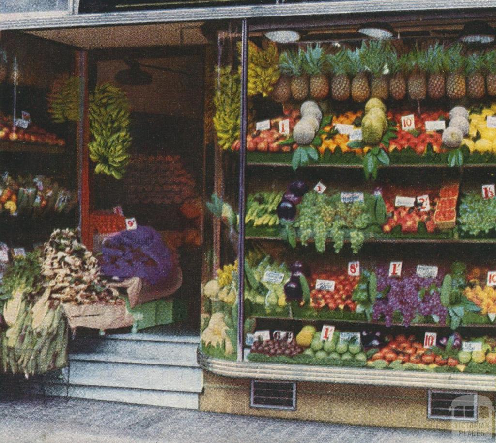 Window display in one of Melbourne's fruit stores, 1955