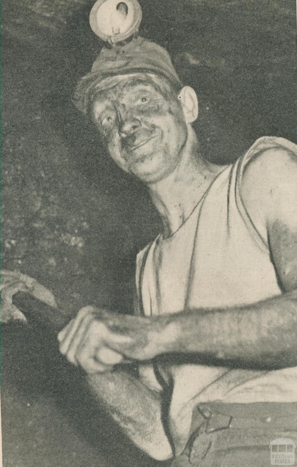 Miner at work on the coal face, Wonthaggi, 1944