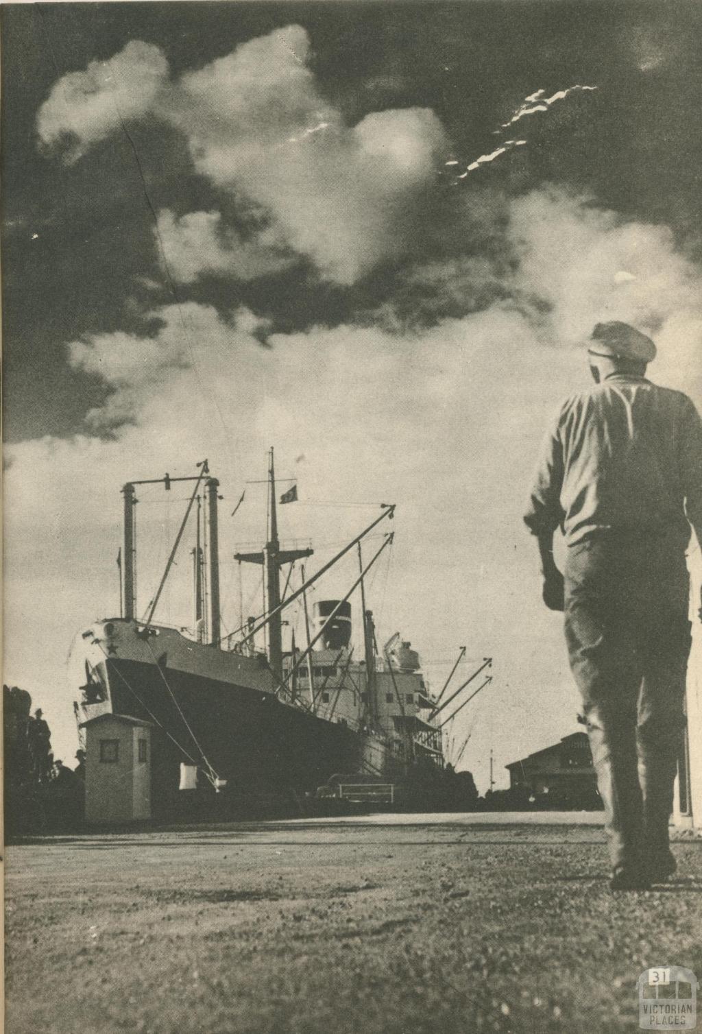 The 'South Africa Star' awaits loading, Geelong North, 1950