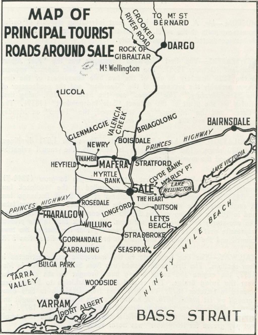 Map of principal tourist roads around Sale, 1938