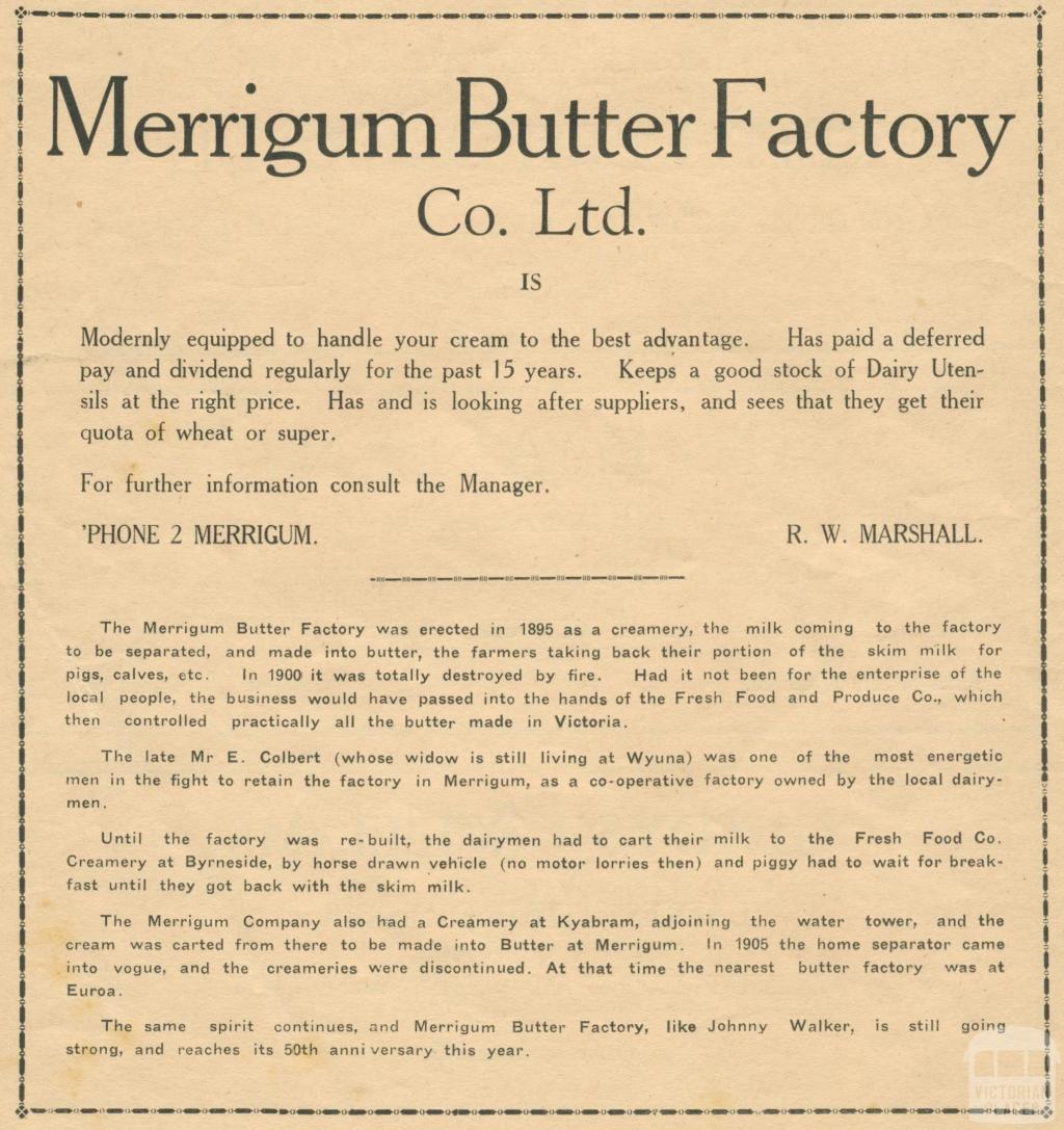 Merrigum Butter Factory Co Ltd, 1945