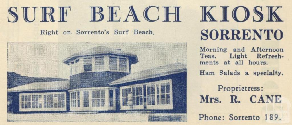 Surf Beach Kiosk, Sorrento, 1949