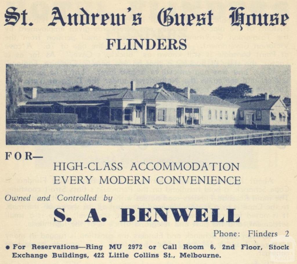 St Andrews Guest House, Flinders, 1949