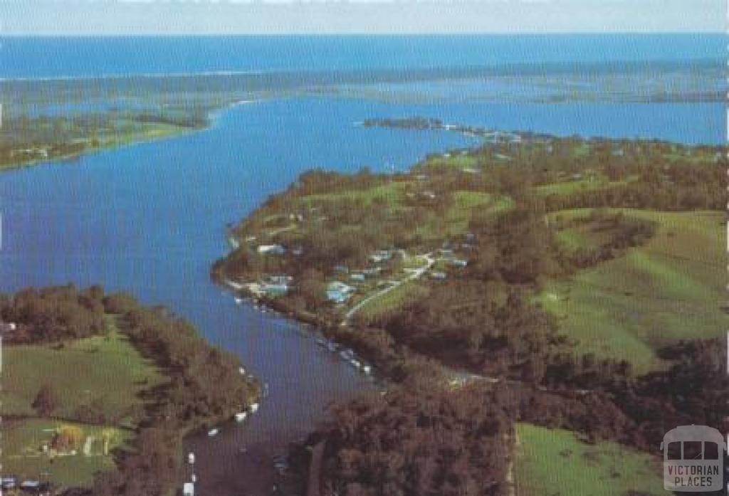 Metung township, lakes and ocean from Chinaman's Creek