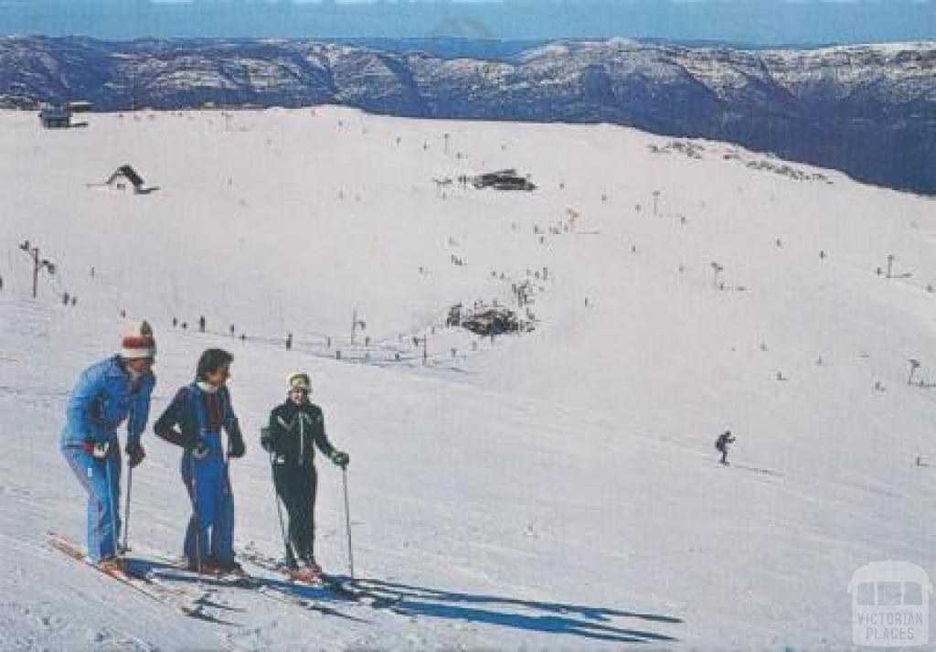 Overlooking Mount Buller ski runs from top of the Summit T-Bar