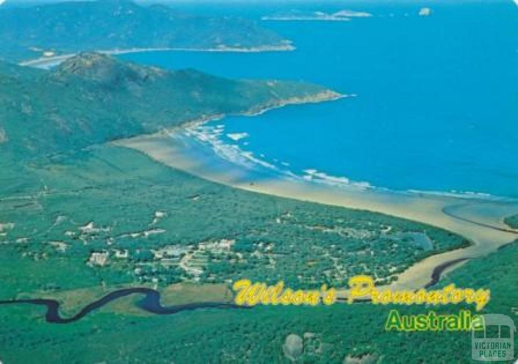 Aerial view of Tidal River Camping Area and Norman Bay, Wilson's Promontory