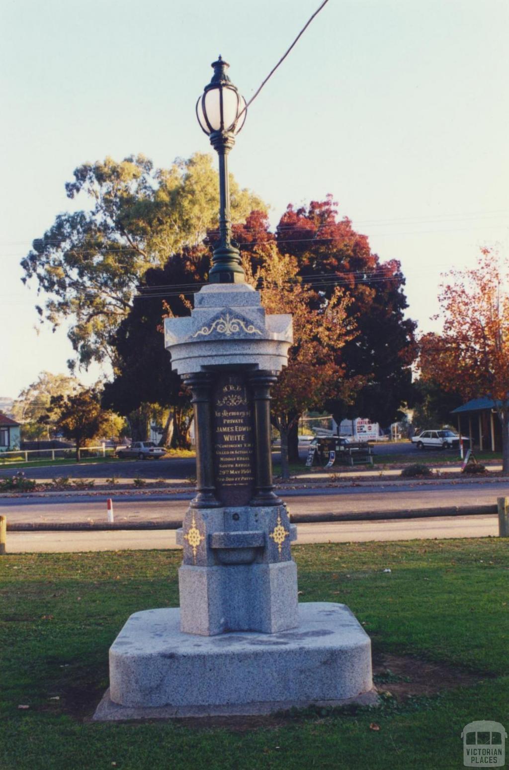 South African war memorial in front of old shire hall, Violet Town, 2000