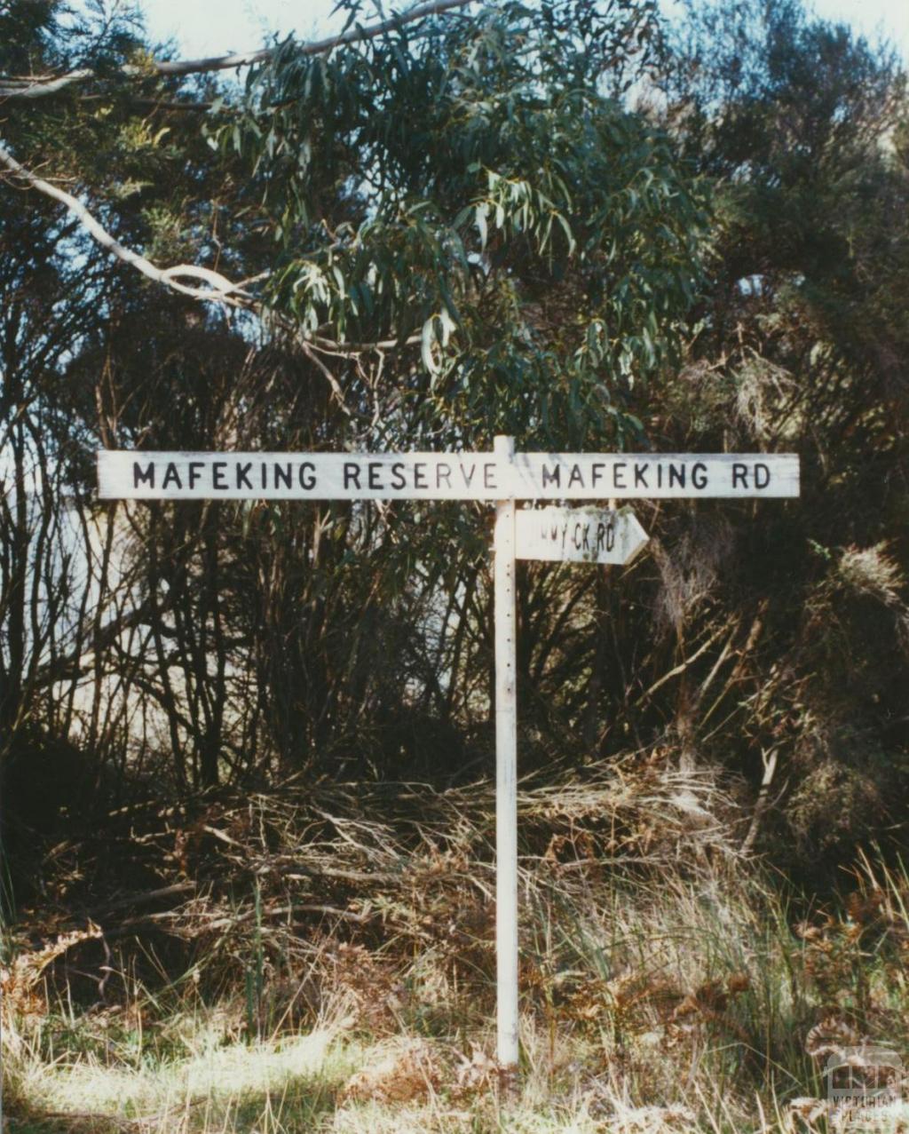 Mafeking Reserve sign, 2002