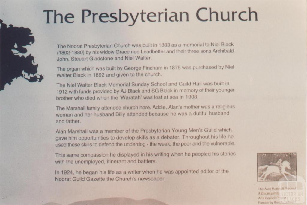 Noorat Presbyterian Church plaque, 2009