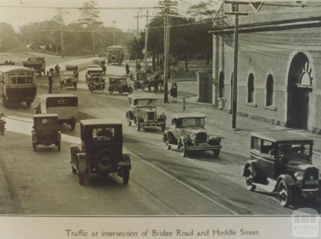 Traffic at intersection of Bridge road and Hoddle Street, Richmond, 1926