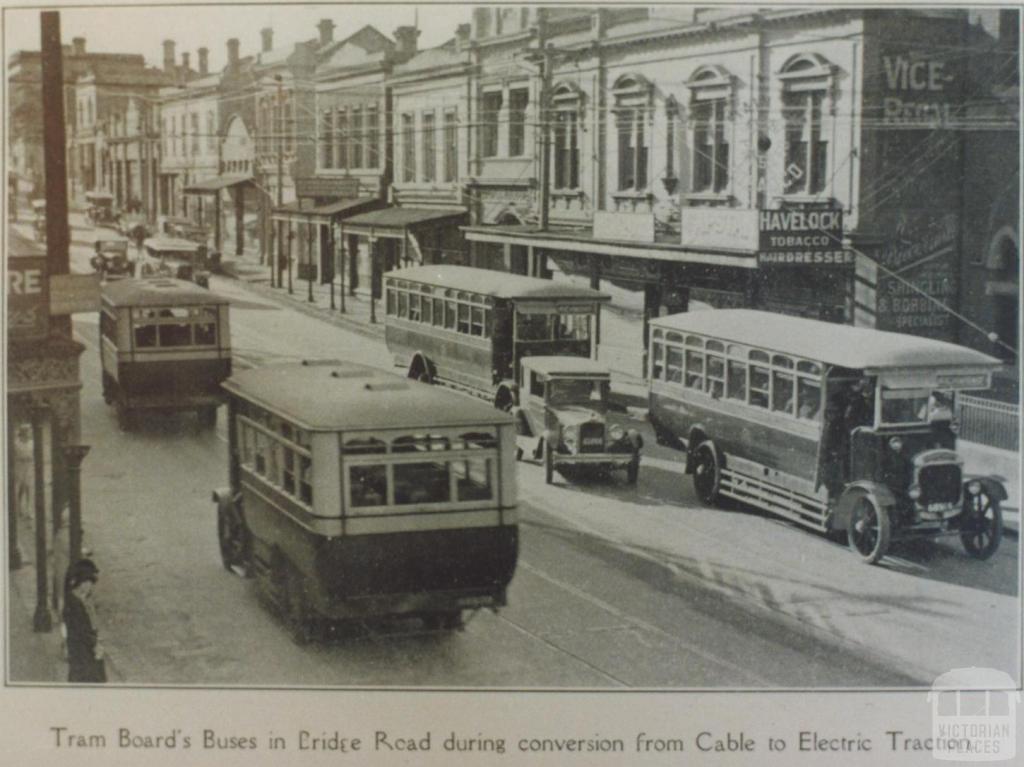 Tram Board buses in Bridge Road, Richmond, 1926