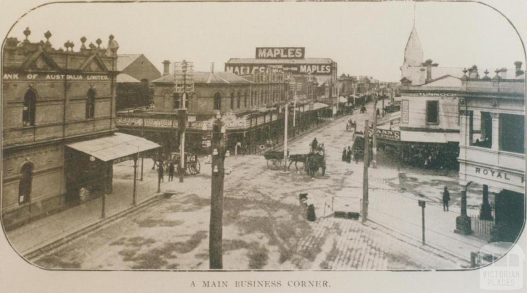 A main business corner, Footscray, 1917