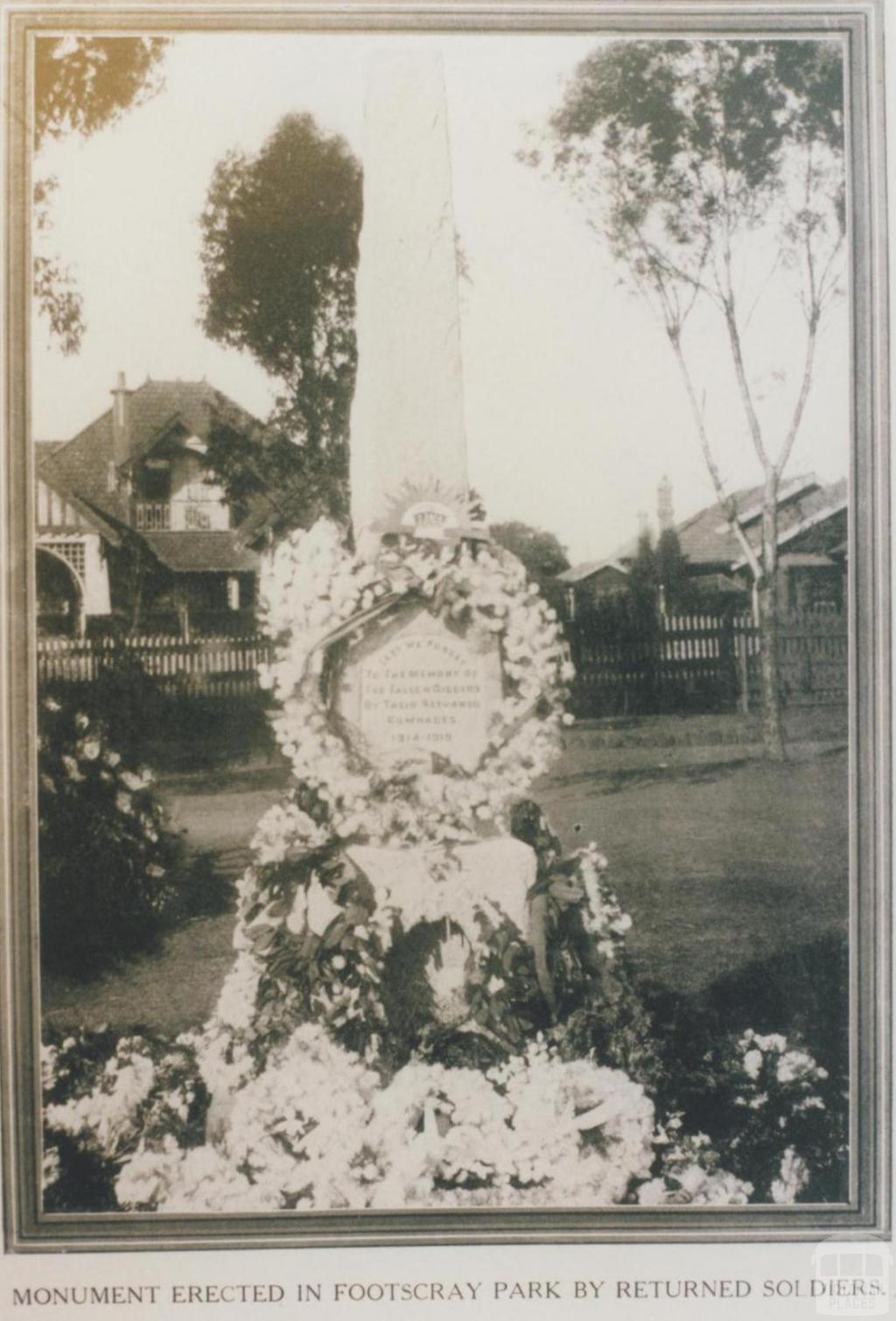 Monument erected in Footscray Park by returned soldiers, 1926