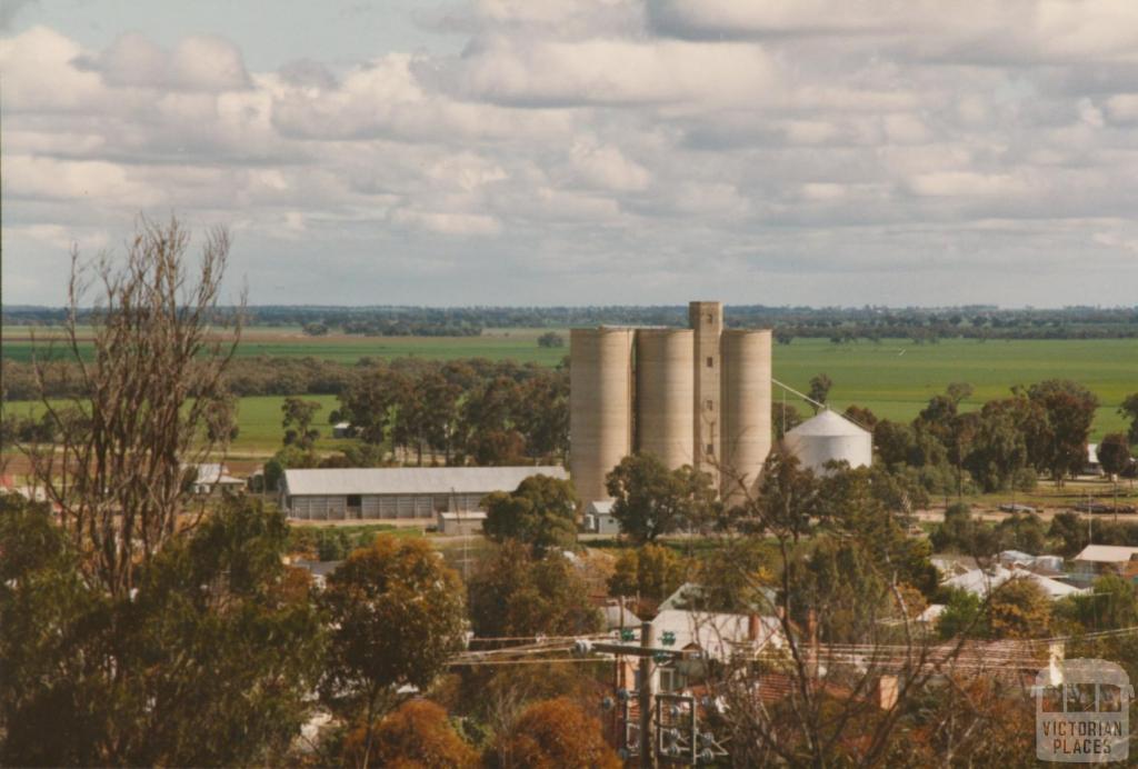 Silos and farmland, Wycheproof, 1980