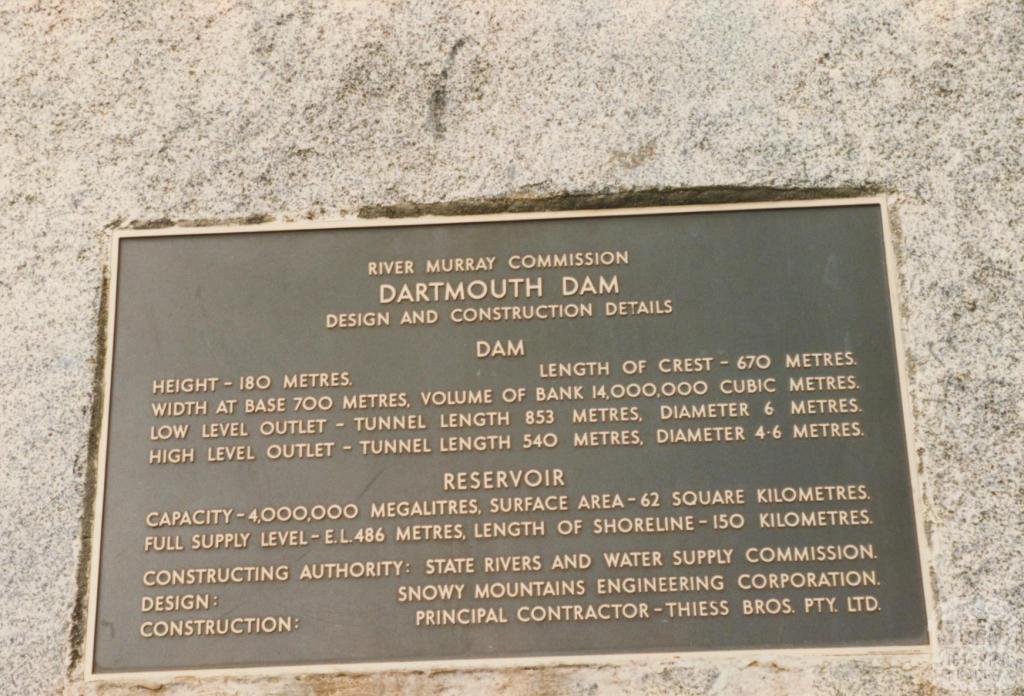 Dartmouth Dam plaque, 1980