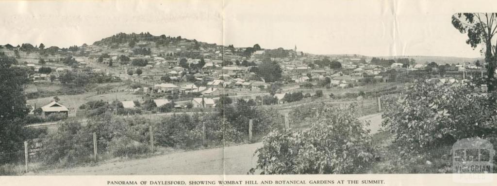 Panorama of Daylesford, showing Wombat Hill and Botanic Gardens at the Summit