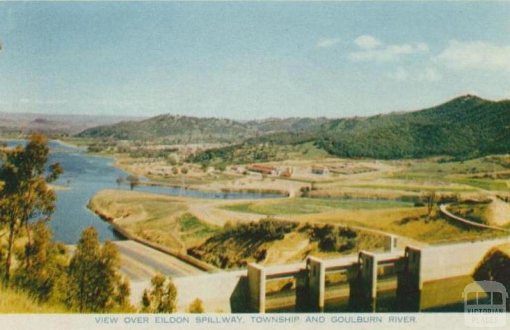 View over Eildon spillway, township and Goulburn River