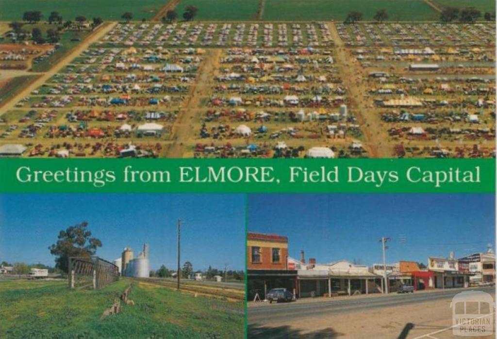 Aerial view field day, silos, main street, Elmore, 1992