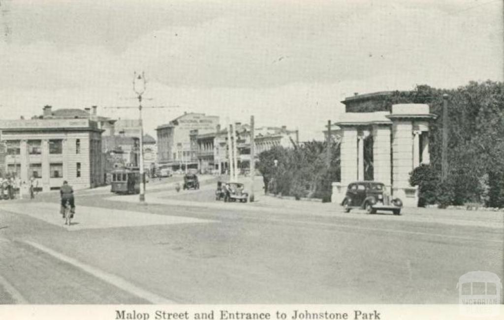 Malop Street and Entrance to Johnstone Park, Geelong, 1948