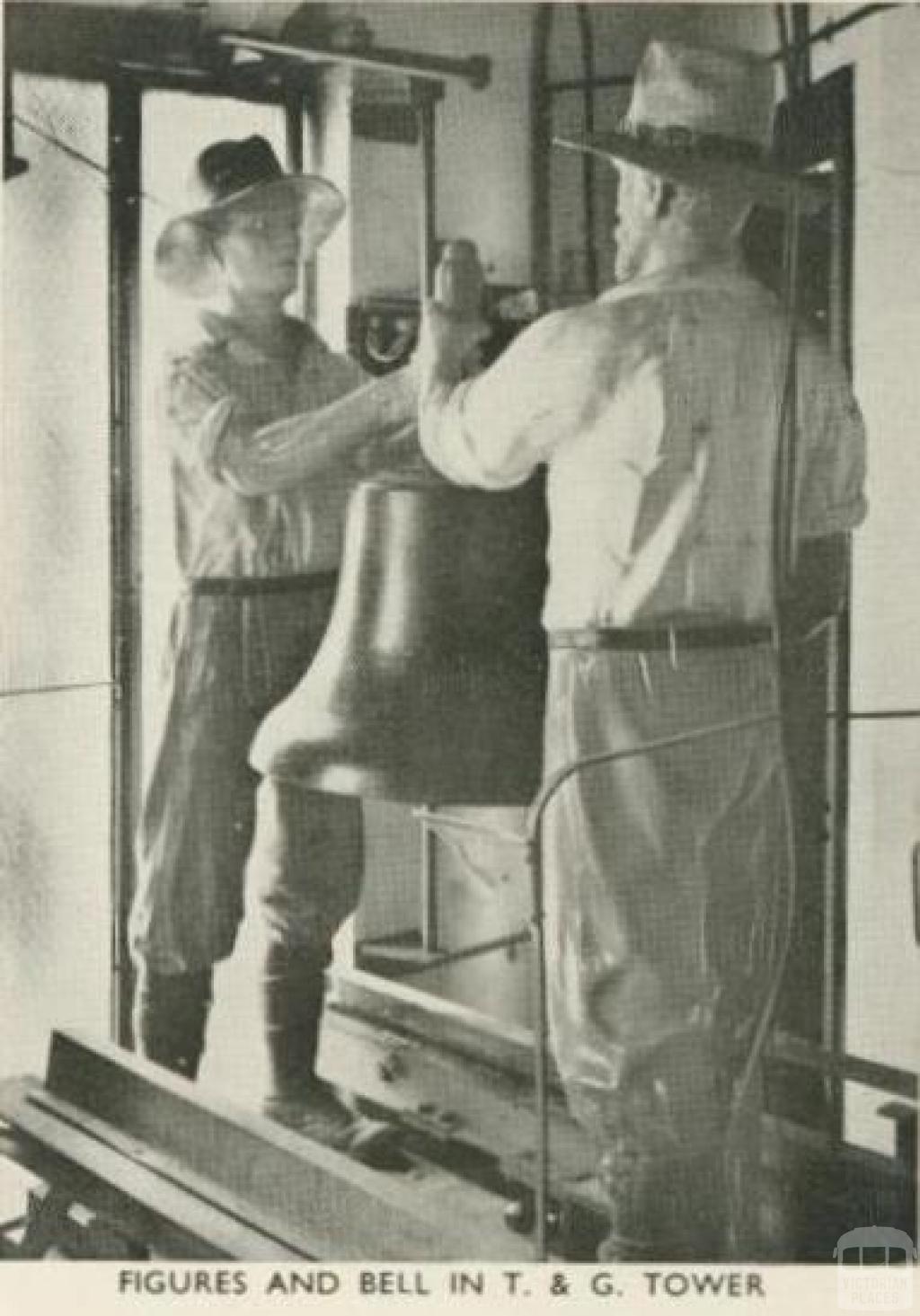 Figues and bell in T.&G. Tower, Geelong