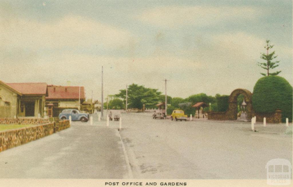 Post Office and gardens, Mornington, 1951