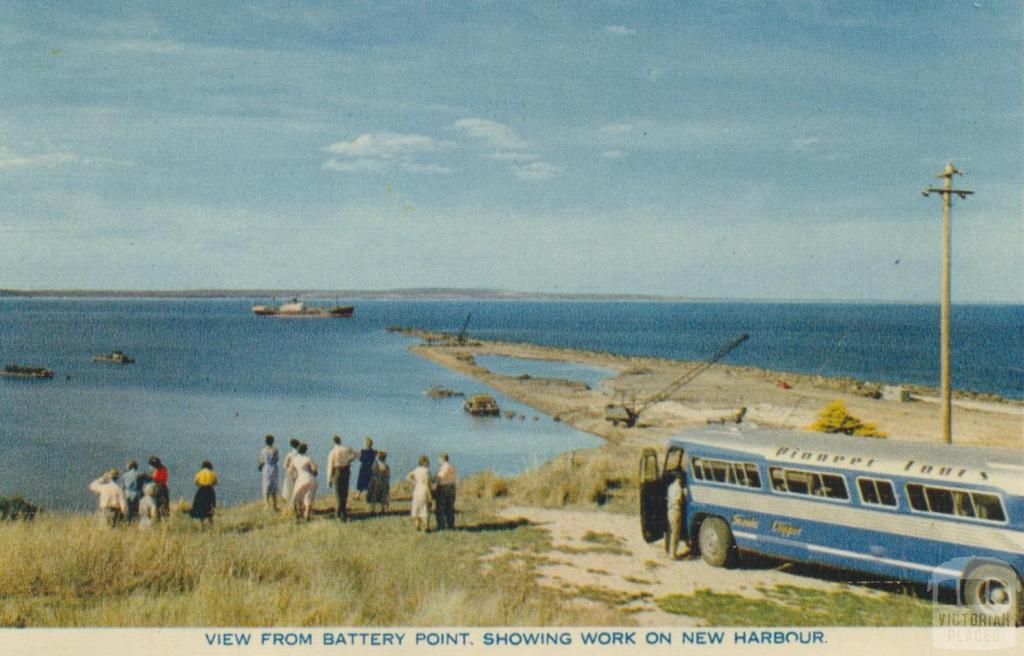 View from Battery Point showing work on New Harbour, Portland