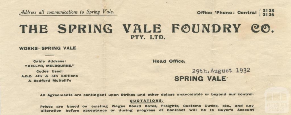 The Spring Vale Foundry -  Letterhead, 1932