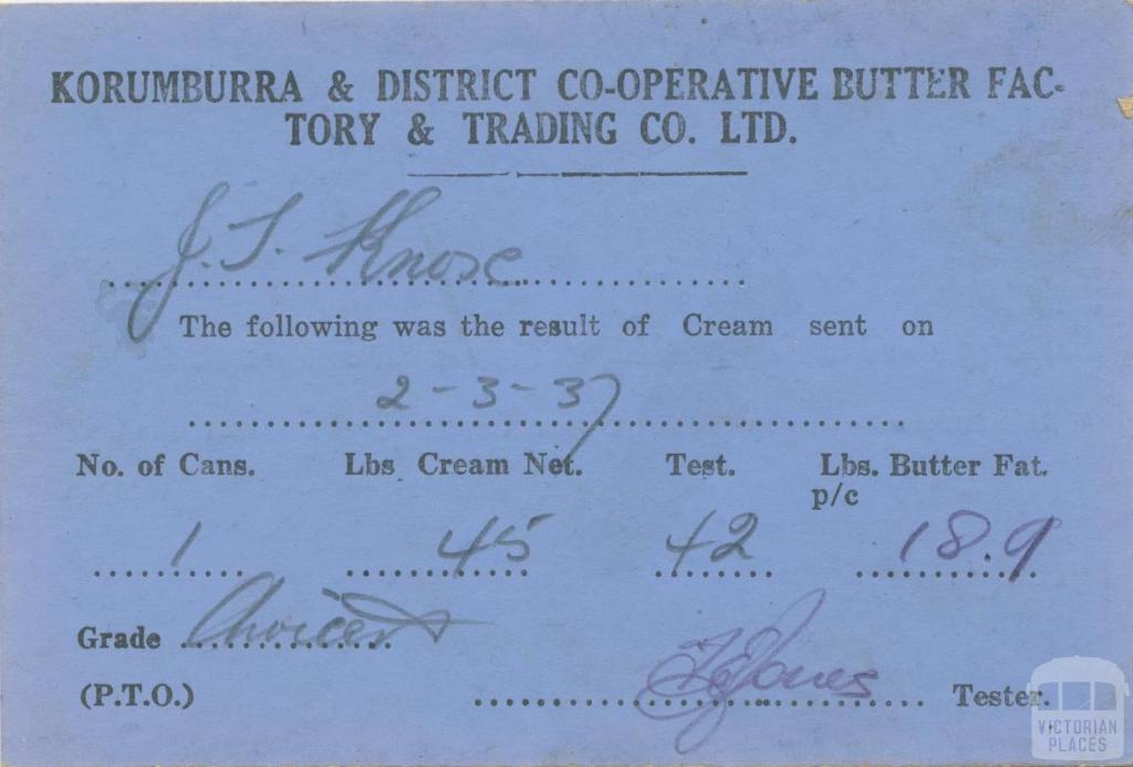 Korumburra and District Co-operative Butter Factory Notice, 1937